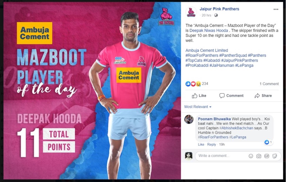 Creatigies cements Ambuja Cement and Jaipur Pink Panthers partnership as Team Title Sponsor at Pro Kabaddi League 2019