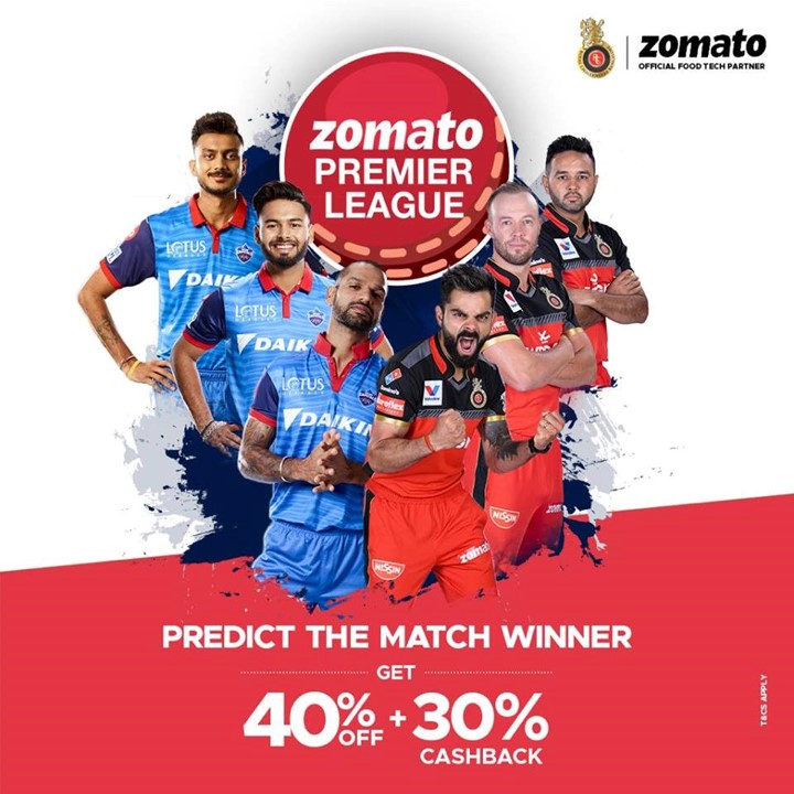 Zomato – Official Food Delivery Partner - Royal Challengers Bangalore, Kolkata Knight Riders, Delhi Capitals – 2019