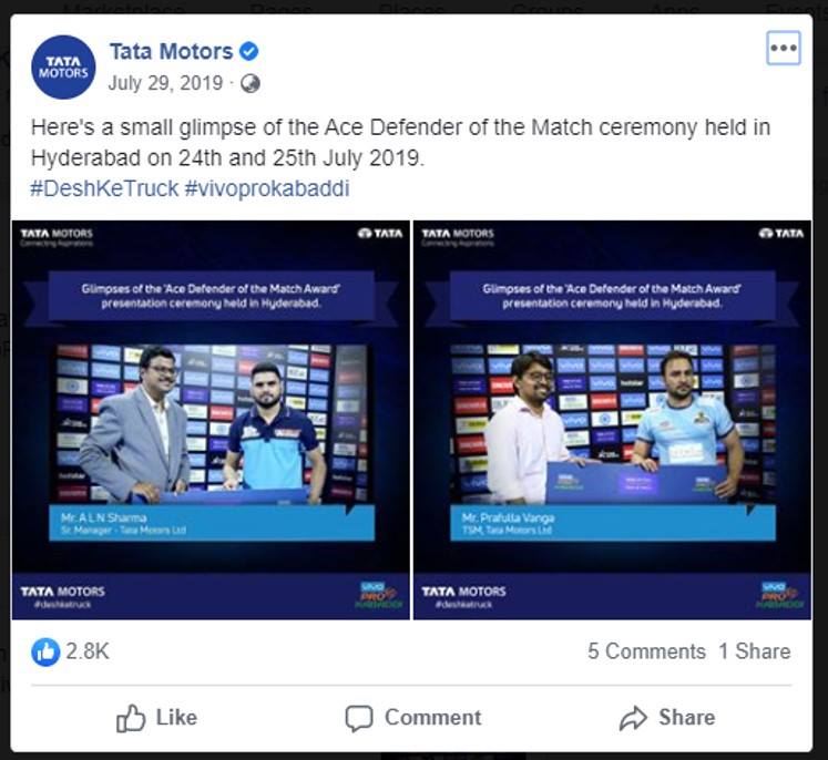 Tata Motors – Pro Kabaddi League Associate Sponsor – 2018, 2019, 2021